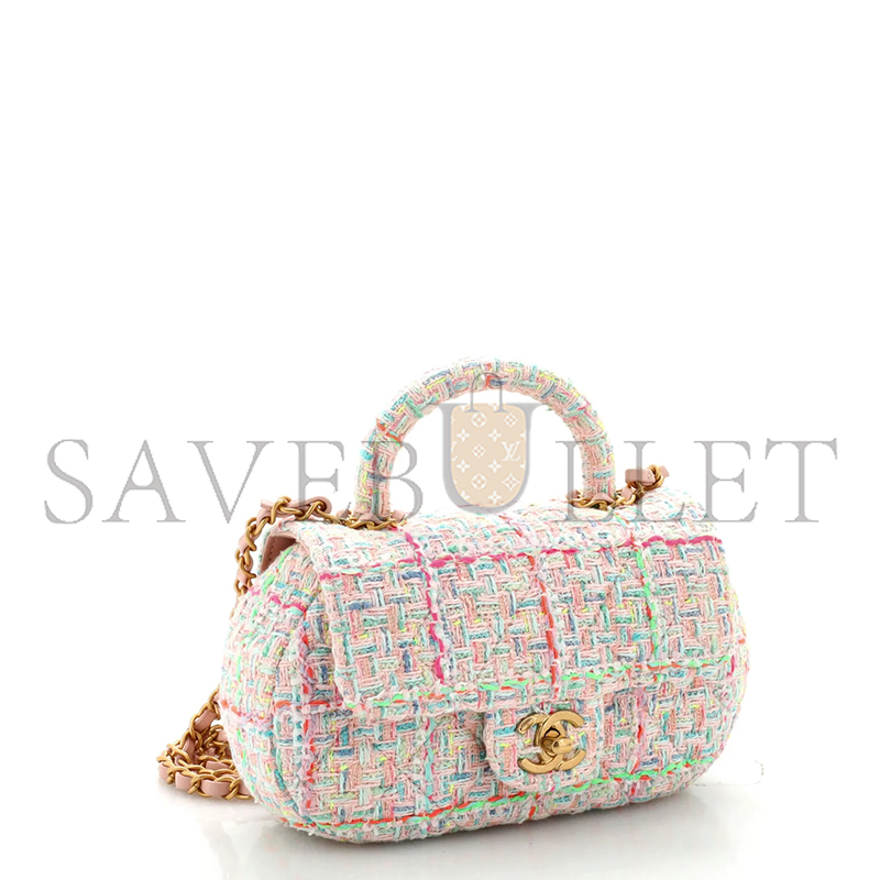 Ch**el top handle flap bag quilted tweed small as4569 (23.5*13.5*5.5cm)