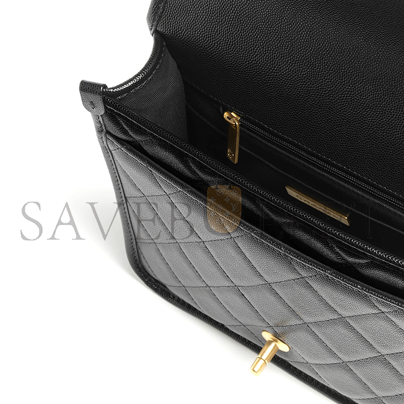 Ch**el backpack grained shiny calfskin & gold-tone metal black as5715 (22*19.5*7cm)