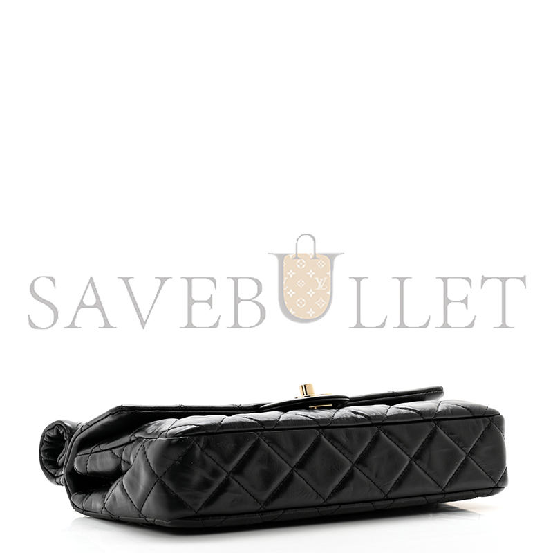 Ch**el crumpled calfskin quilted clutch black as4199 (24.5*18.5*4.5cm)