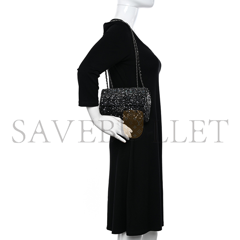 Ch**el sequin mini rectangular flap black silver as3965 (20*15*7cm)