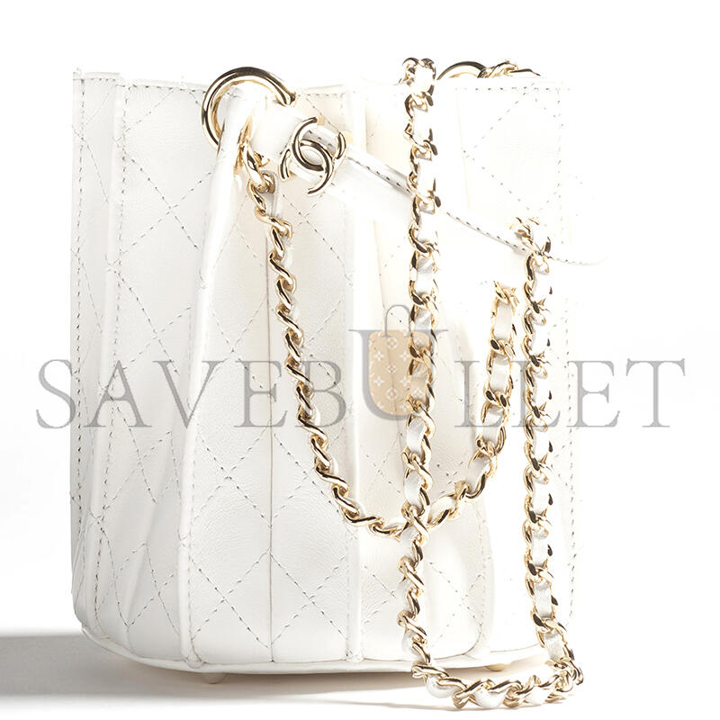 Ch**el mini bucket bag lambskin white as5486 (15.2*14*14cm)