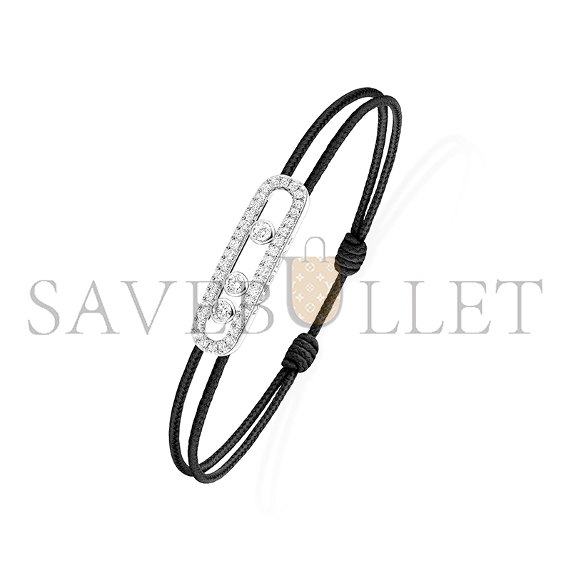 Mes1kaa Mes1kaa care(s) black cord pavÉ bracelet white gold d1am0nd bracelet 14141-wg
