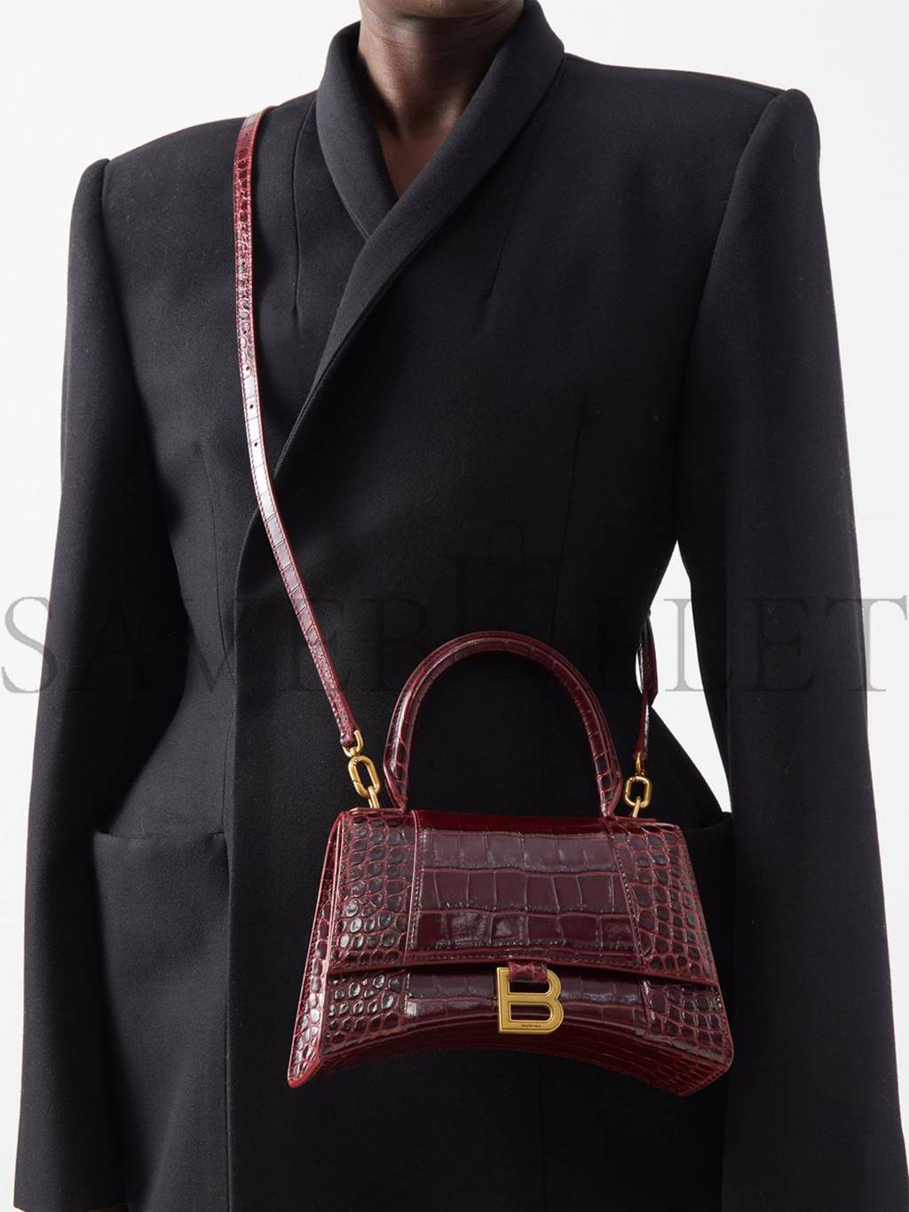 Ba*len*cia*ga red hourglass s crocodile-effect leather bag matchesfashion us (22.5*14.5*10cm)