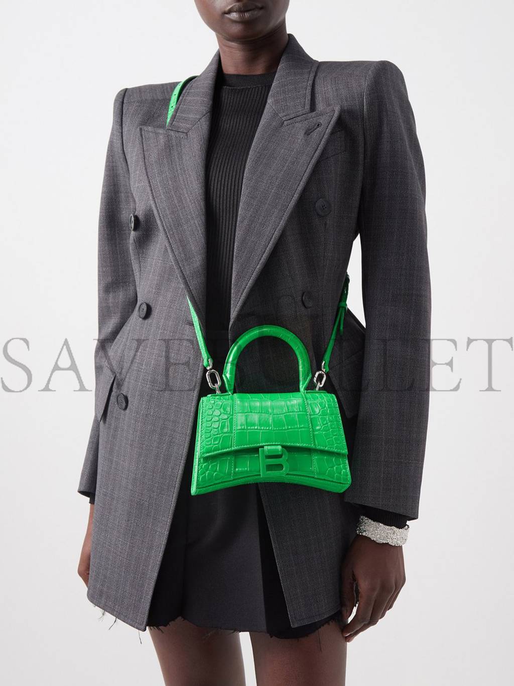 Ba*len*cia*ga green hourglass xs croc-effect leather cross-body bag matchesfashion us (19*12.1*7.6cm)