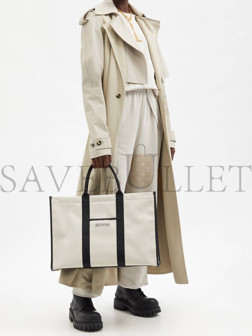 Ba*len*cia*ga neutral neo l leather-trim canvas tote bag matchesfashion us (48.2*32*16cm)