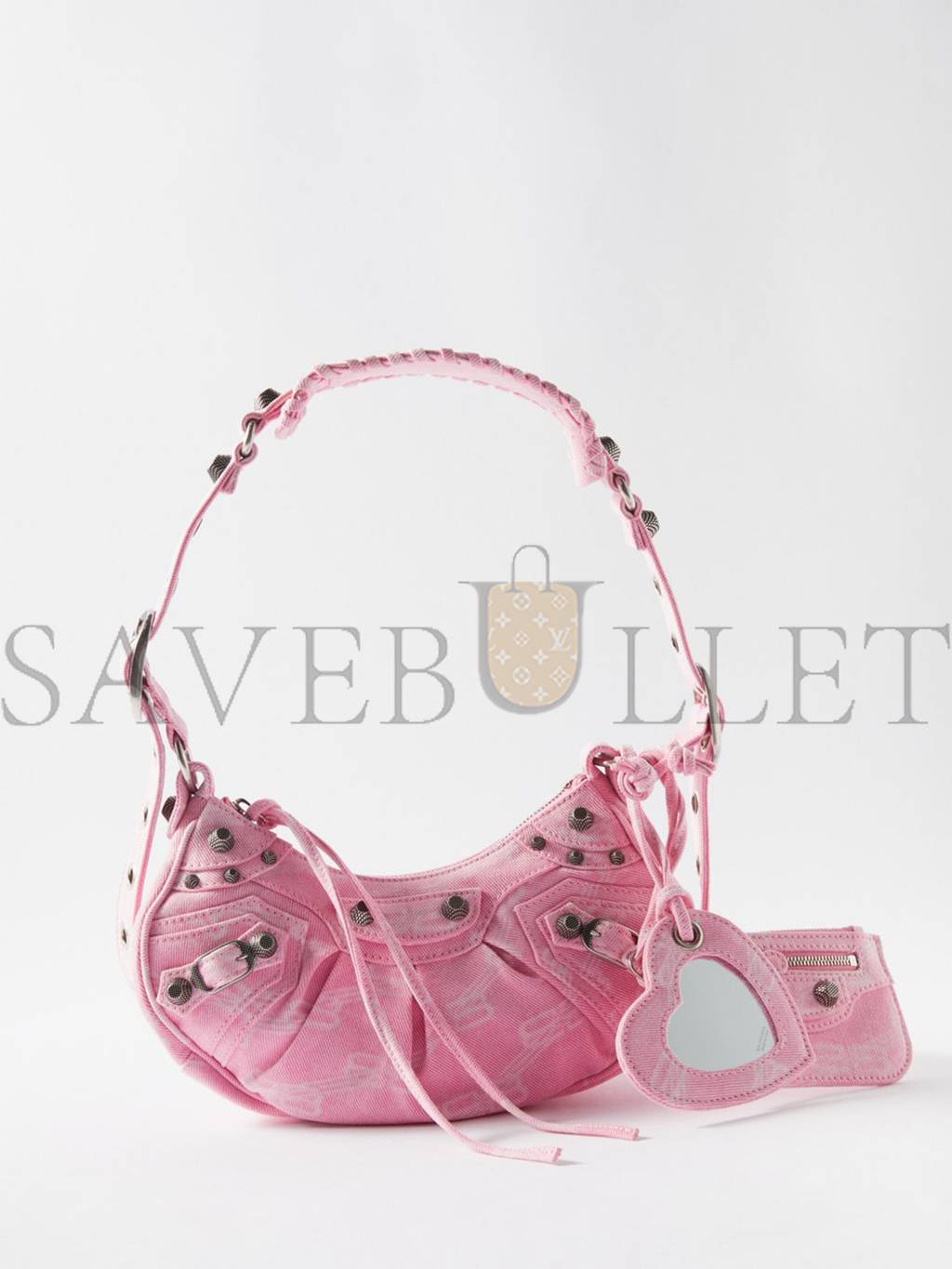 Ba*len*cia*ga pink le cagole xs logo-print denim shoulder bag matchesfashion us (25.6*11.4*7.3cm)
