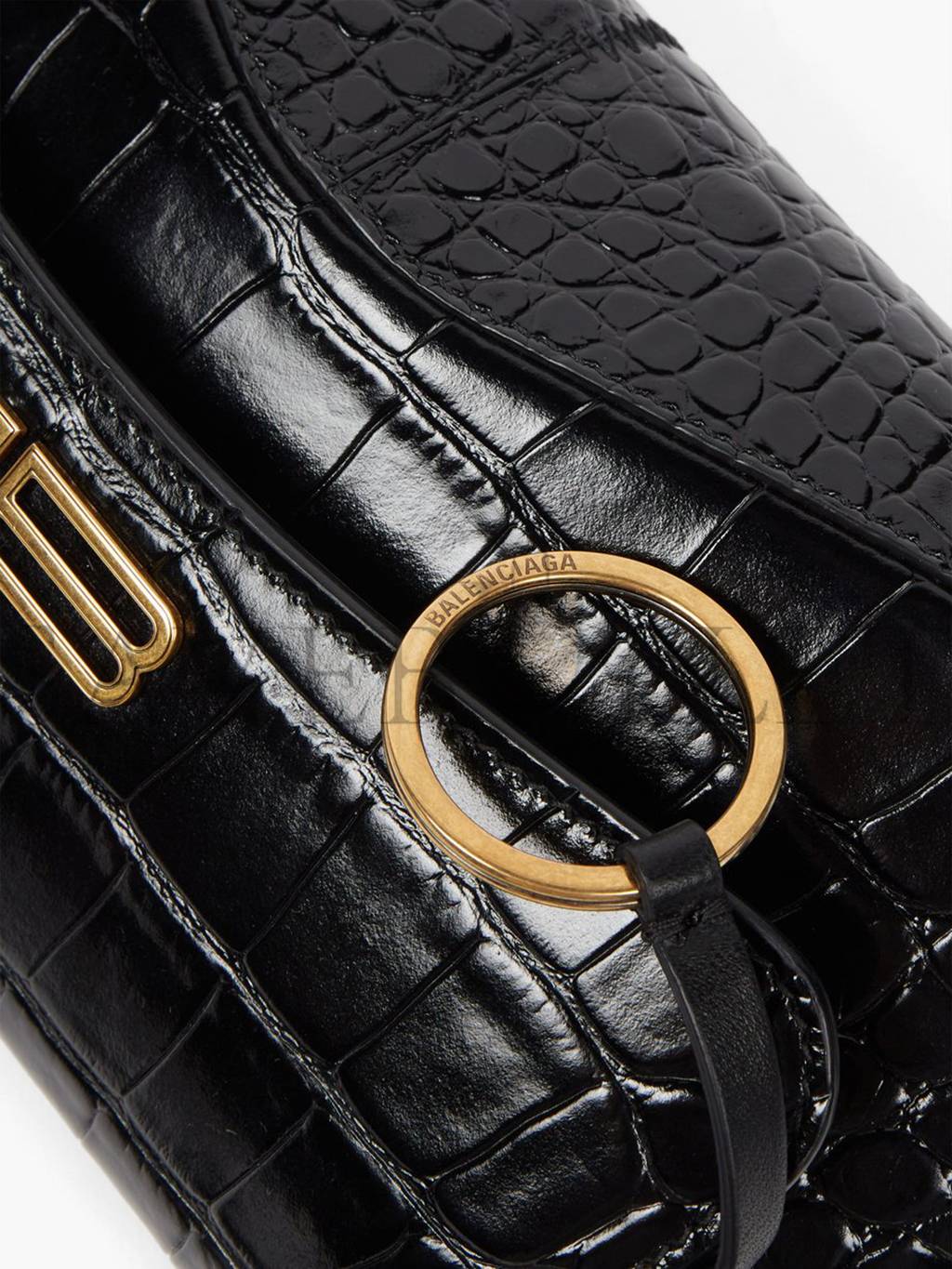 Ba*len*cia*ga black bb-plaque crocodile-effect leather shoulder bag matchesfashion us (19*12.1*7.6cm)