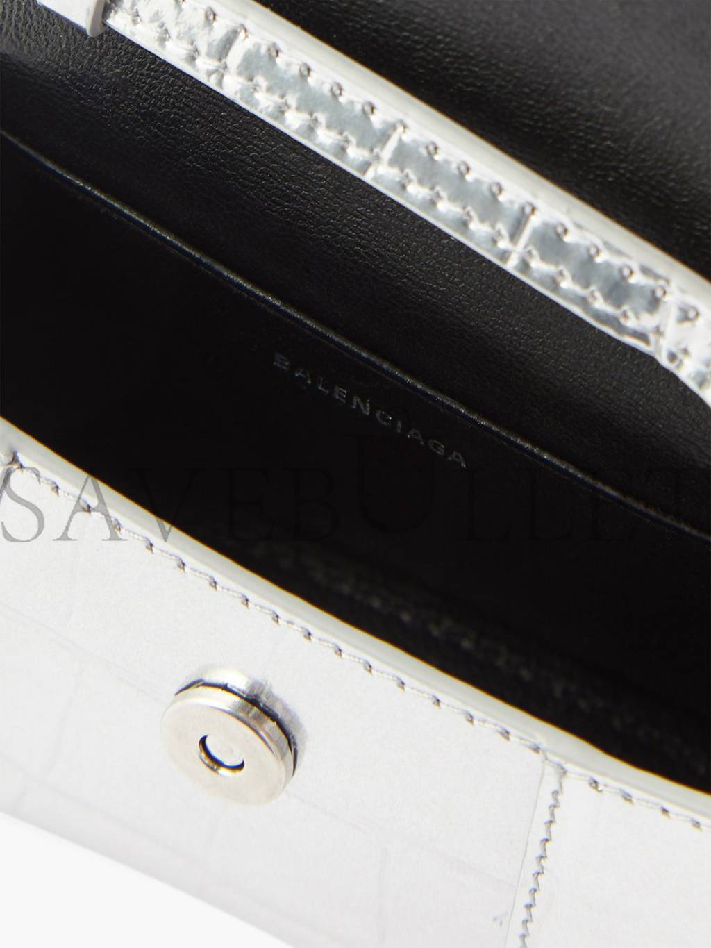 Ba*len*cia*ga silver hourglass mini crocodile-effect leather bag matchesfashion us (11.6*7.8*4.5cm)