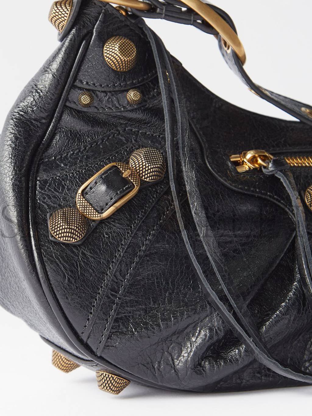 Ba*len*cia*ga black le cagole s crackled-leather shoulder bag matchesfashion us (34.2*19*8.3cm)