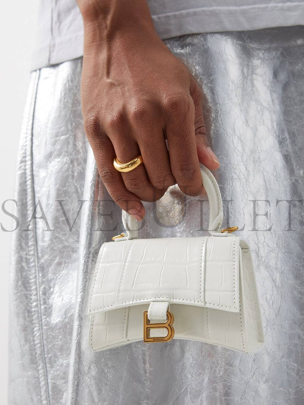 Ba*len*cia*ga white hourglass mini crocodile-effect cross-body bag matchesfashion us (12*8*4.6cm)