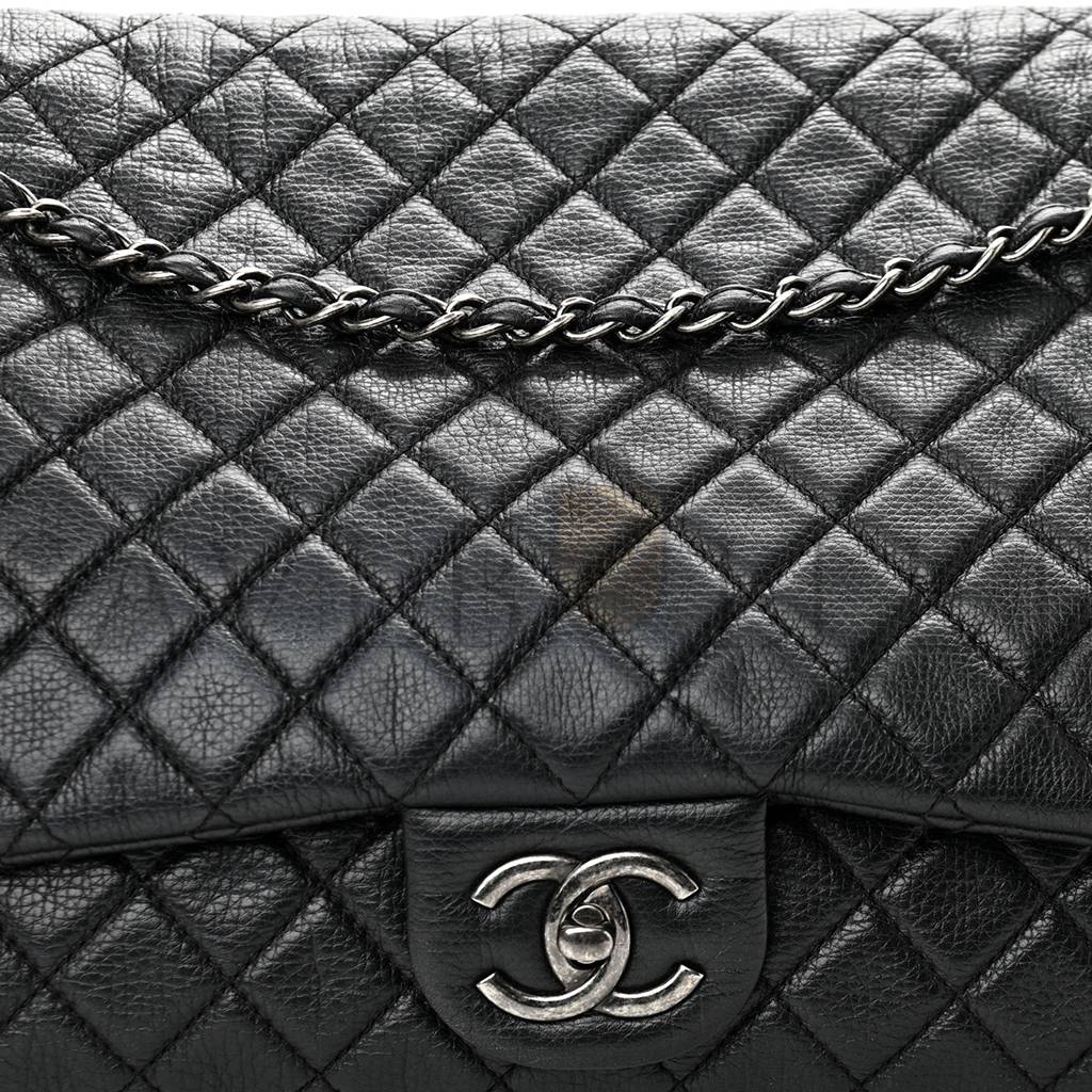Ch*el calfskin quilted xxl travel flap bag black silver hardware (45*28*15cm)