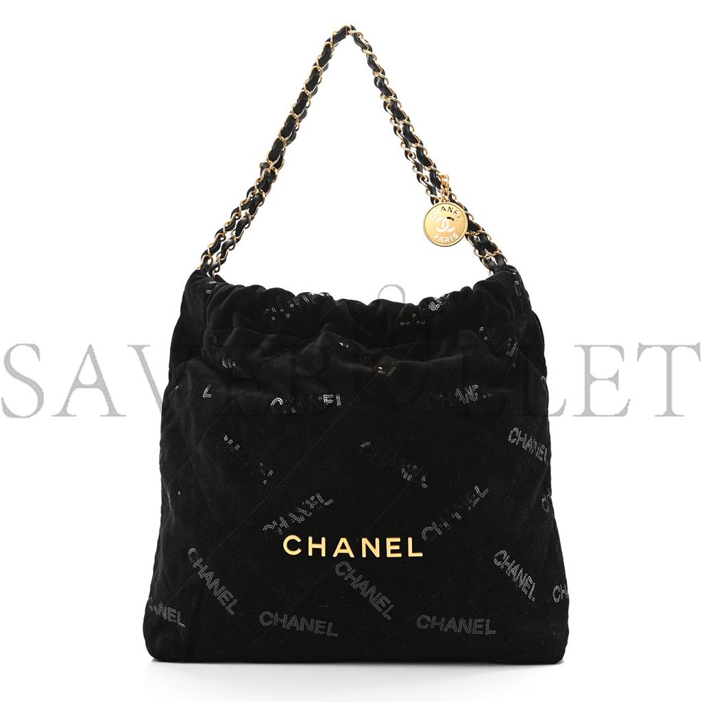 Ch*el velvet sequin quilted Ch*el 22 black gold hardware (37*35*7cm)