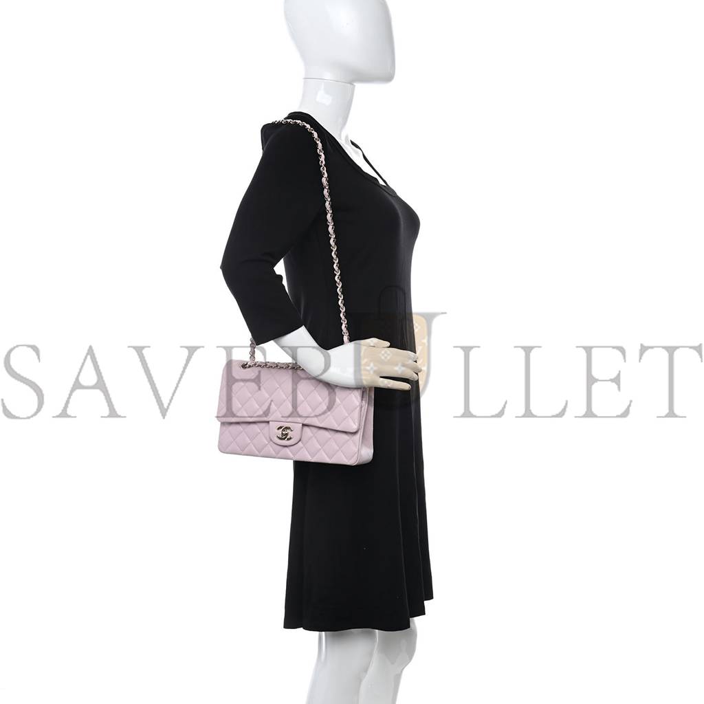 Ch*el caviar quilted medium double flap light pink rose gold hardware (25*15*6cm)