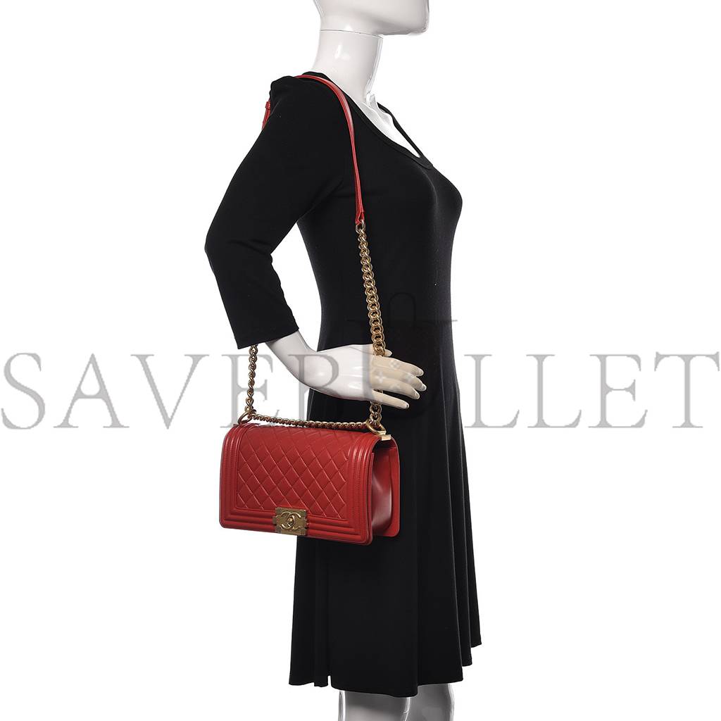 Ch*el lambskin quilted medium boy flap red gold hardware (25*15*8cm)
