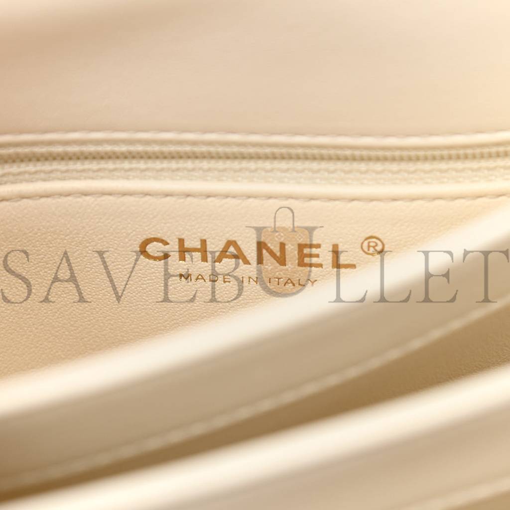 Ch*el lambskin quilted small trendy cc dual handle flap bag white rose gold hardware (25*17*6cm)