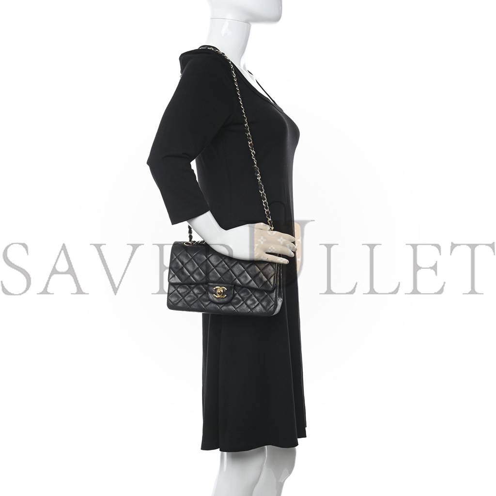 Ch*el lambskin quilted small double flap black silver hardware (25*15*6cm)