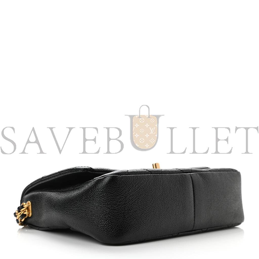 Ch*el shiny caviar quilted small chain melody flap black gold hardware (22*15*6cm)