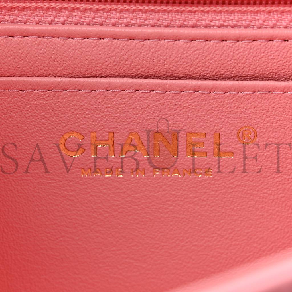 Ch*el lambskin quilted mini rectangular flap pink gold hardware (20*11*6cm)