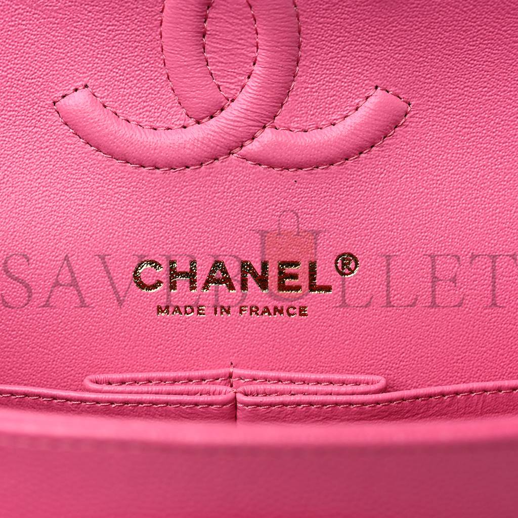 Ch*el caviar quilted small double flap pink gold hardware (22*15*6cm)
