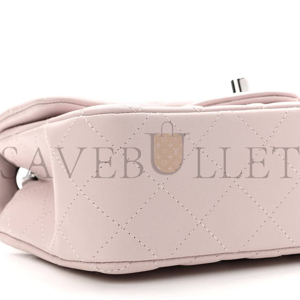 Ch*el lambskin quilted mini rectangular flap light purple silver hardware (20*13*6cm)