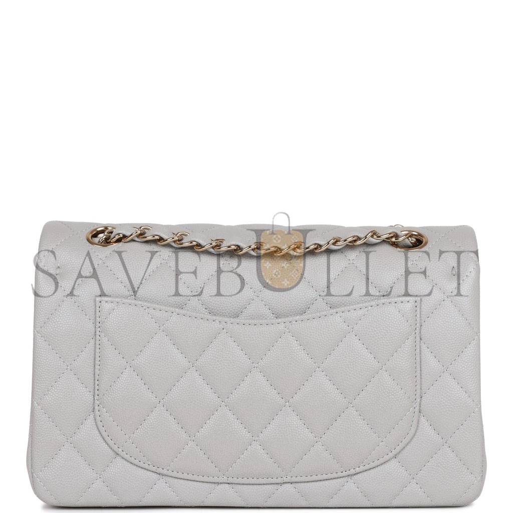 Ch*el small classic double flap grey caviar light gold hardware (23*13*6cm)