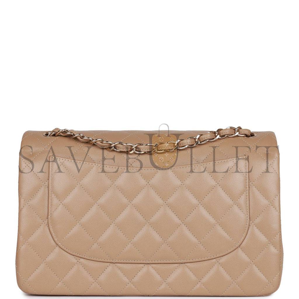 Ch*el jumbo classic double flap bag dark beige caviar gold hardware (30*20*9cm)
