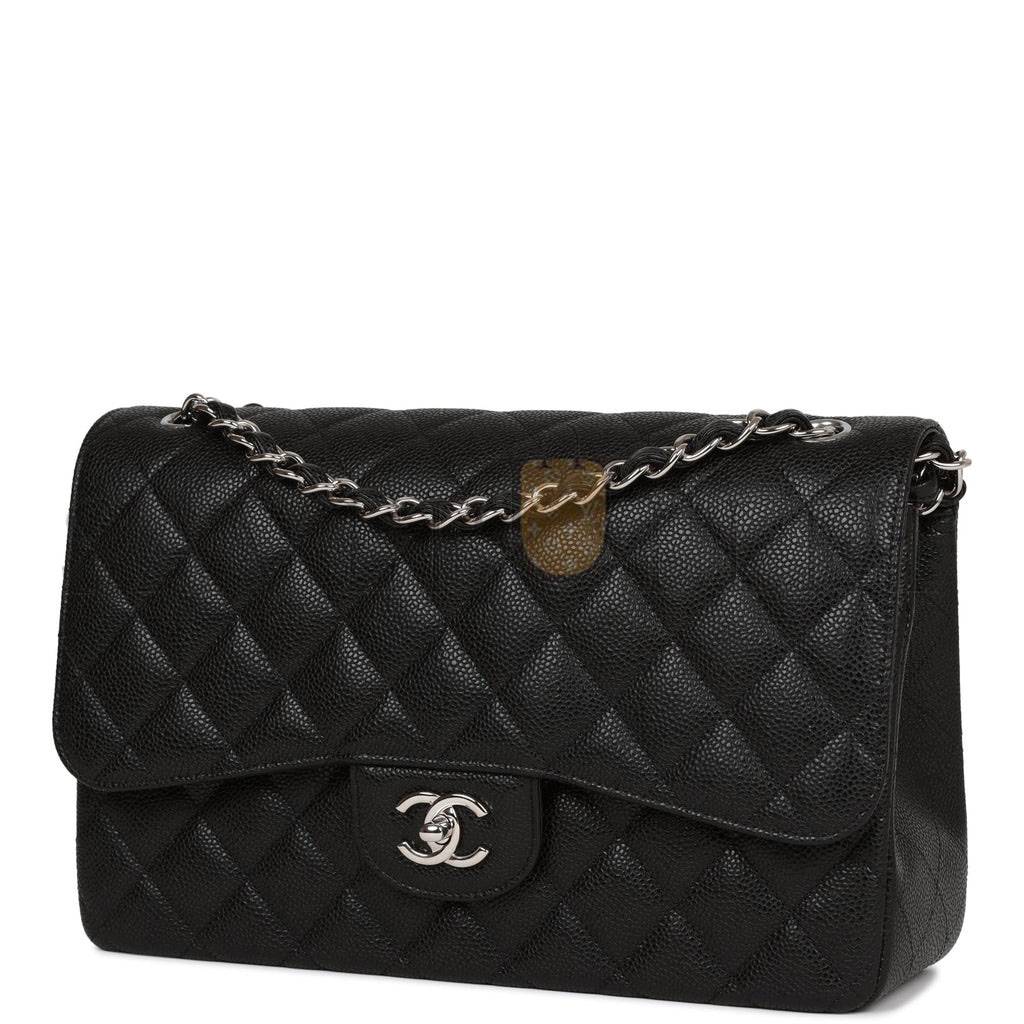 Ch*el jumbo classic double flap bag black caviar silver hardware (30*20*9cm)