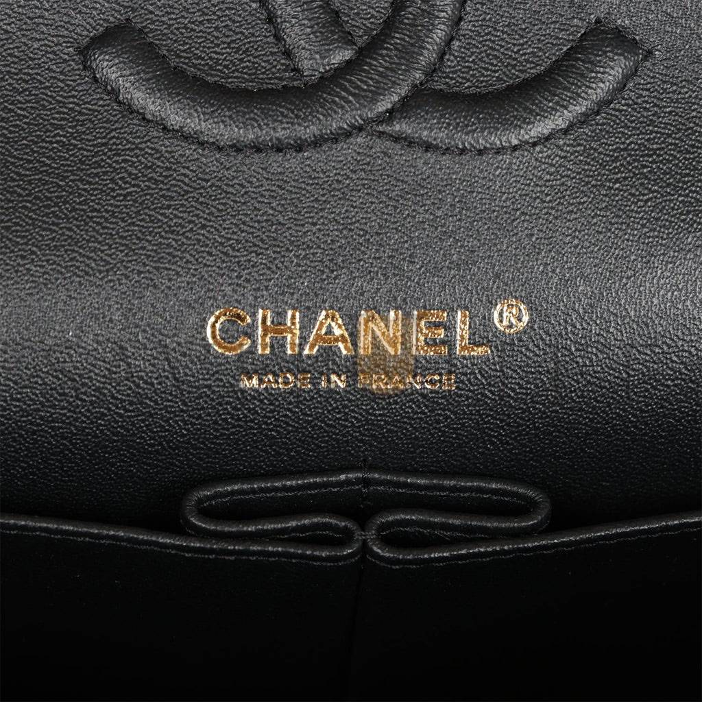 Ch*el medium classic double flap bag black patent light gold hardware (25*15*7cm)