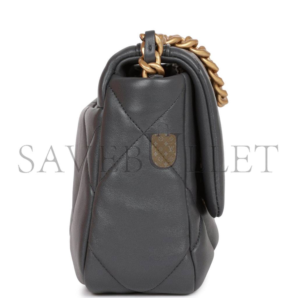 Ch*el medium 19 flap bag grey calfskin mixed hardware (25*16*9cm)