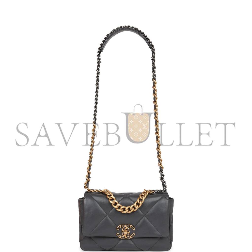 Ch*el medium 19 flap bag grey calfskin mixed hardware (25*16*9cm)