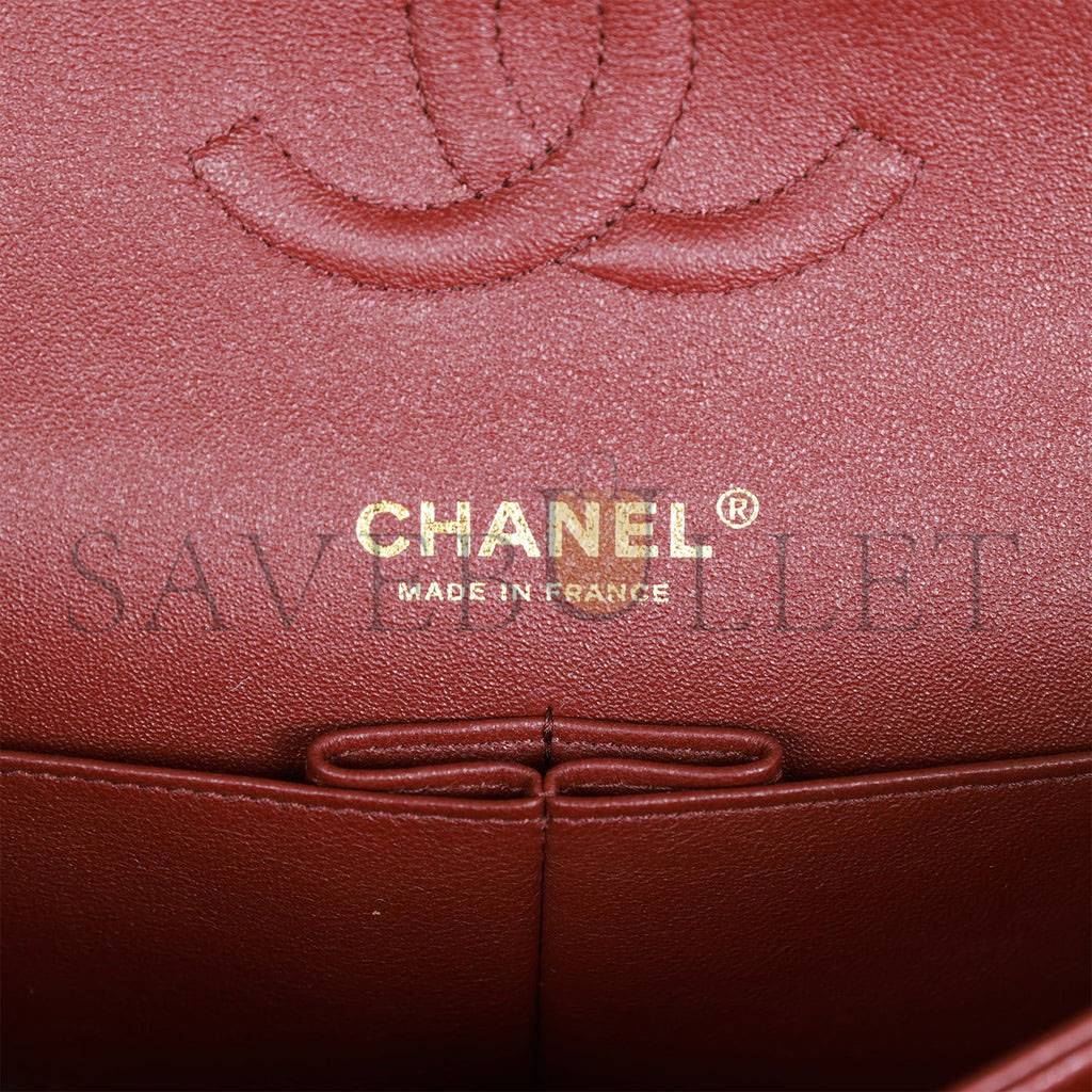Ch*el medium classic double flap bag burgundy caviar antique gold hardware (25*15*7cm)