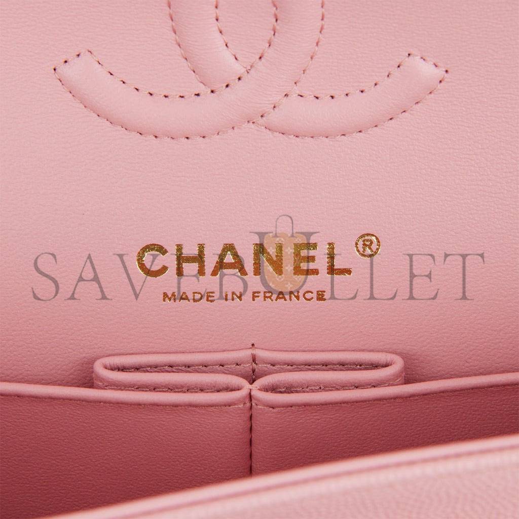 Ch*el small classic double flap pink caviar light gold hardware (23*13*6cm)
