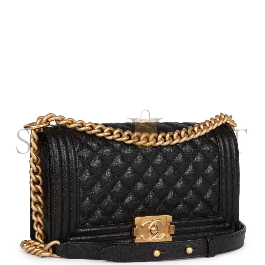 Ch*el medium boy bag black caviar antique gold hardware (25*15*9cm)
