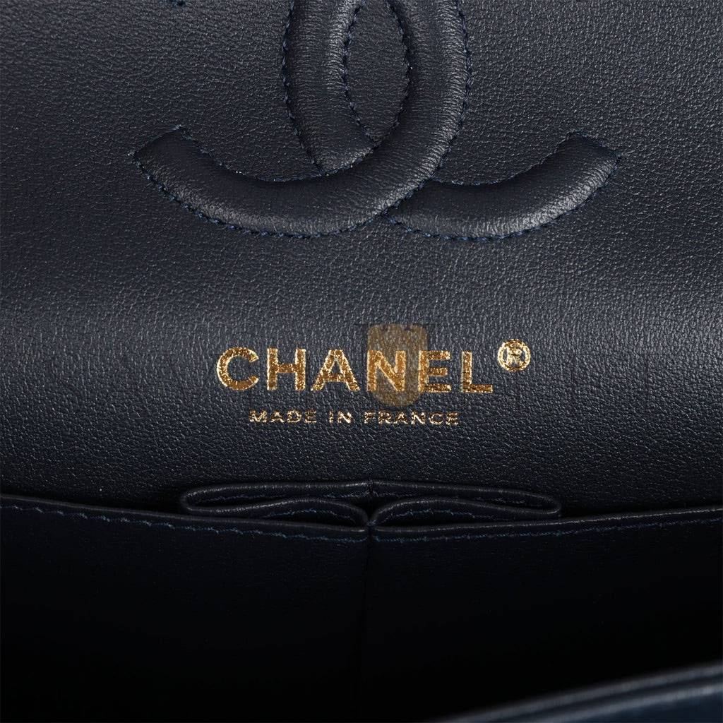 Ch*el small classic double flap navy lambskin light gold hardware (23*13*6cm)