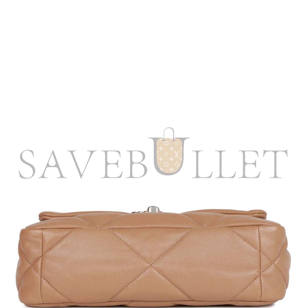 Ch*el medium 19 flap bag beige calfskin mixed hardware (25*16*9cm)