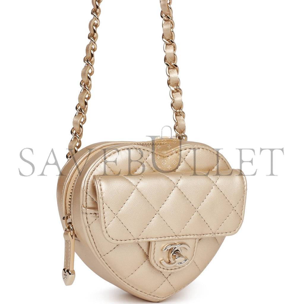 Ch*el cc in love heart belt bag gold lambskin light gold hardware (11*10*4cm)