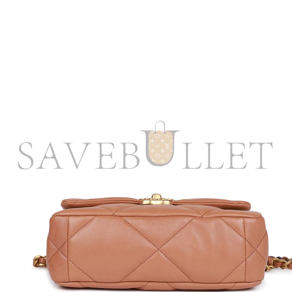 Ch*el medium 19 flap bag caramel calfskin mixed hardware (25*16*9cm)