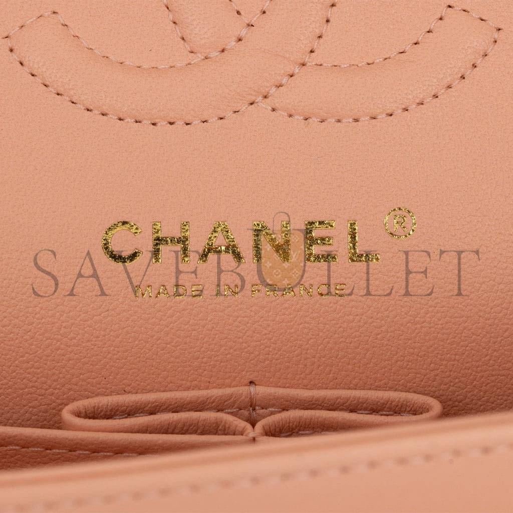 Ch*el small classic double flap peach lambskin light gold hardware (23*13*6cm)