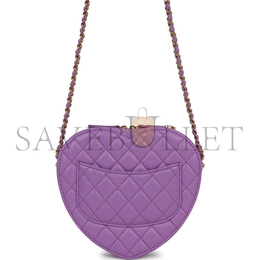Ch*el cc in love large heart bag purple lambskin light gold hardware (20*18*6cm)