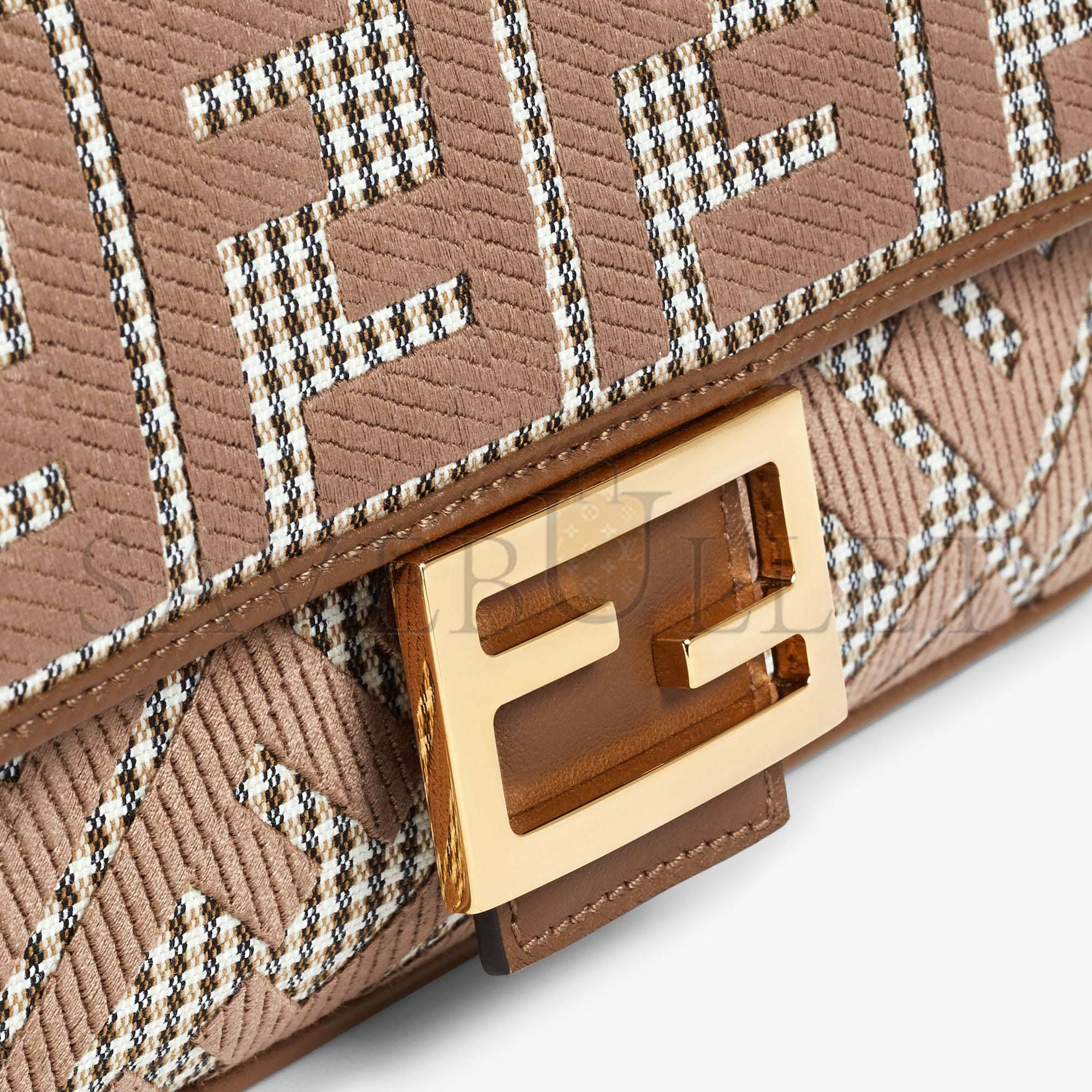 F**di baguette - brown houndstooth wool bag with ff embroidery 8br600akrzf1irg (27*15*6cm)