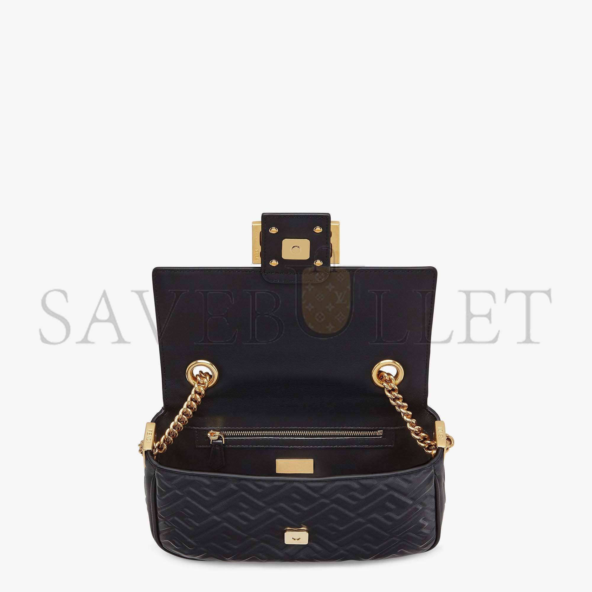 F**di baguette chain midi - black nappa leather bag 8br793ah9cf1cfj (24*14.5*7cm)