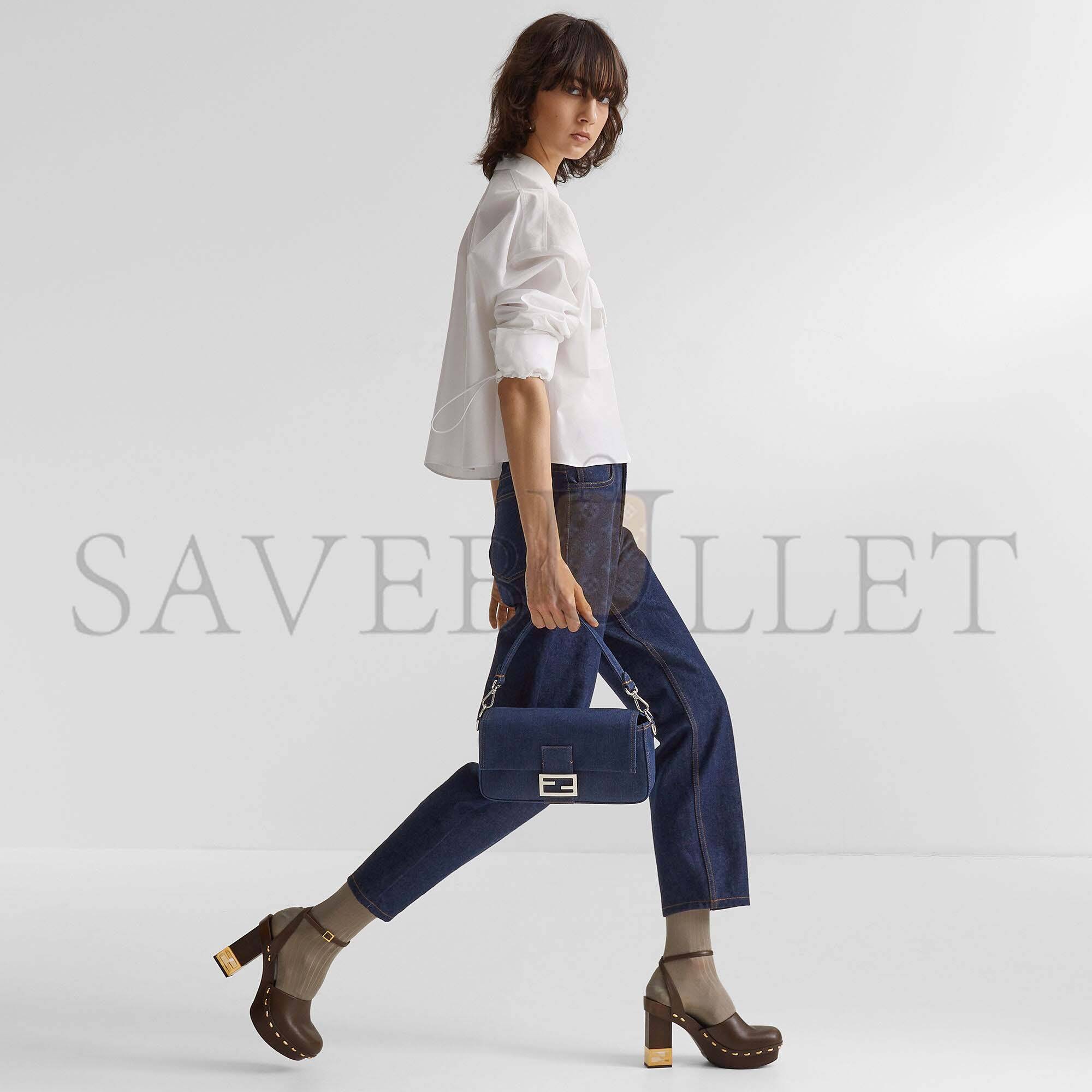 F**di baguette - re-edition bag in blue denim 8br600al9wf0kr1 (27*15*6cm)