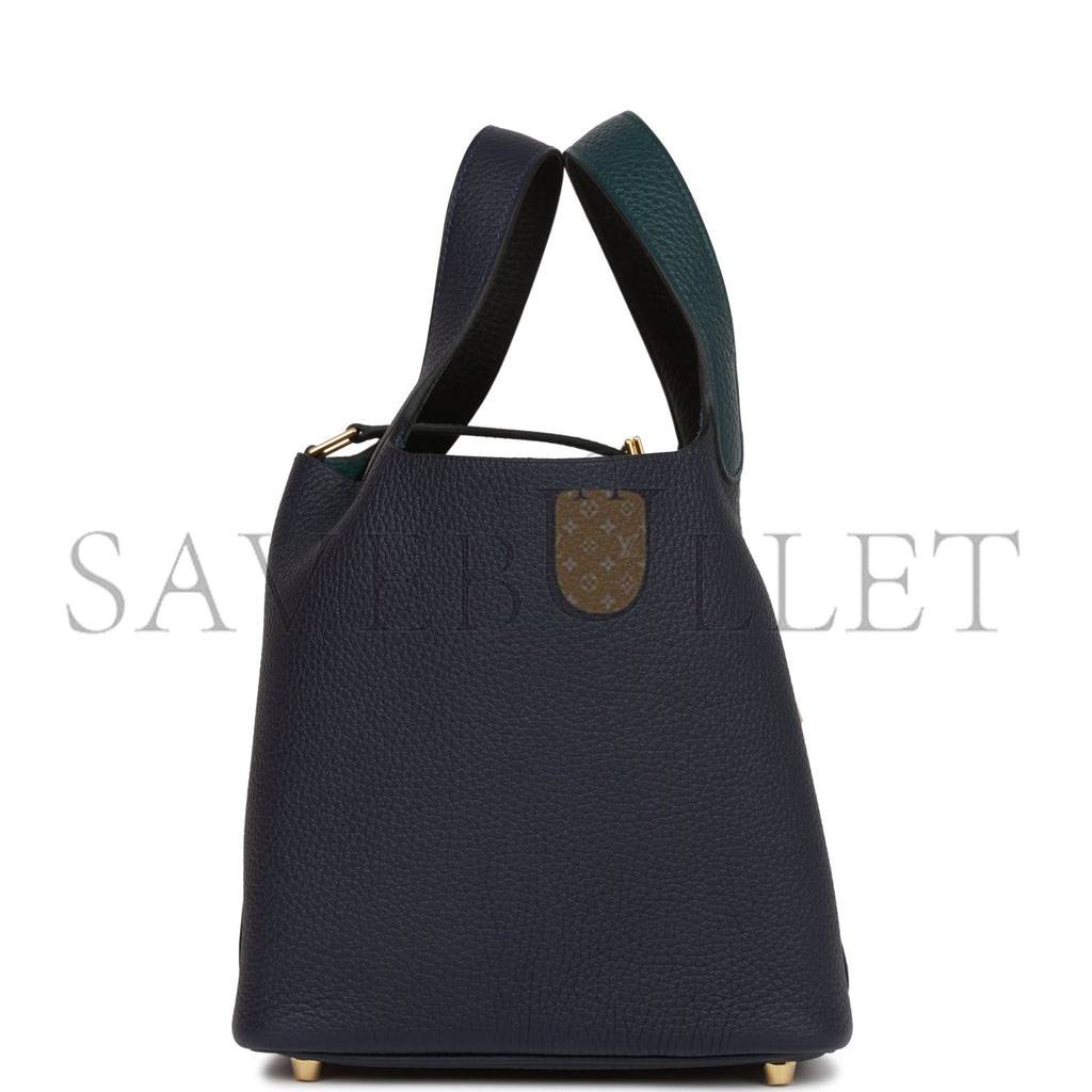 H**mes picotin lock 18 casaque vert cypress, bleu nuit and black clemence gold hardware(18*13*18cm)