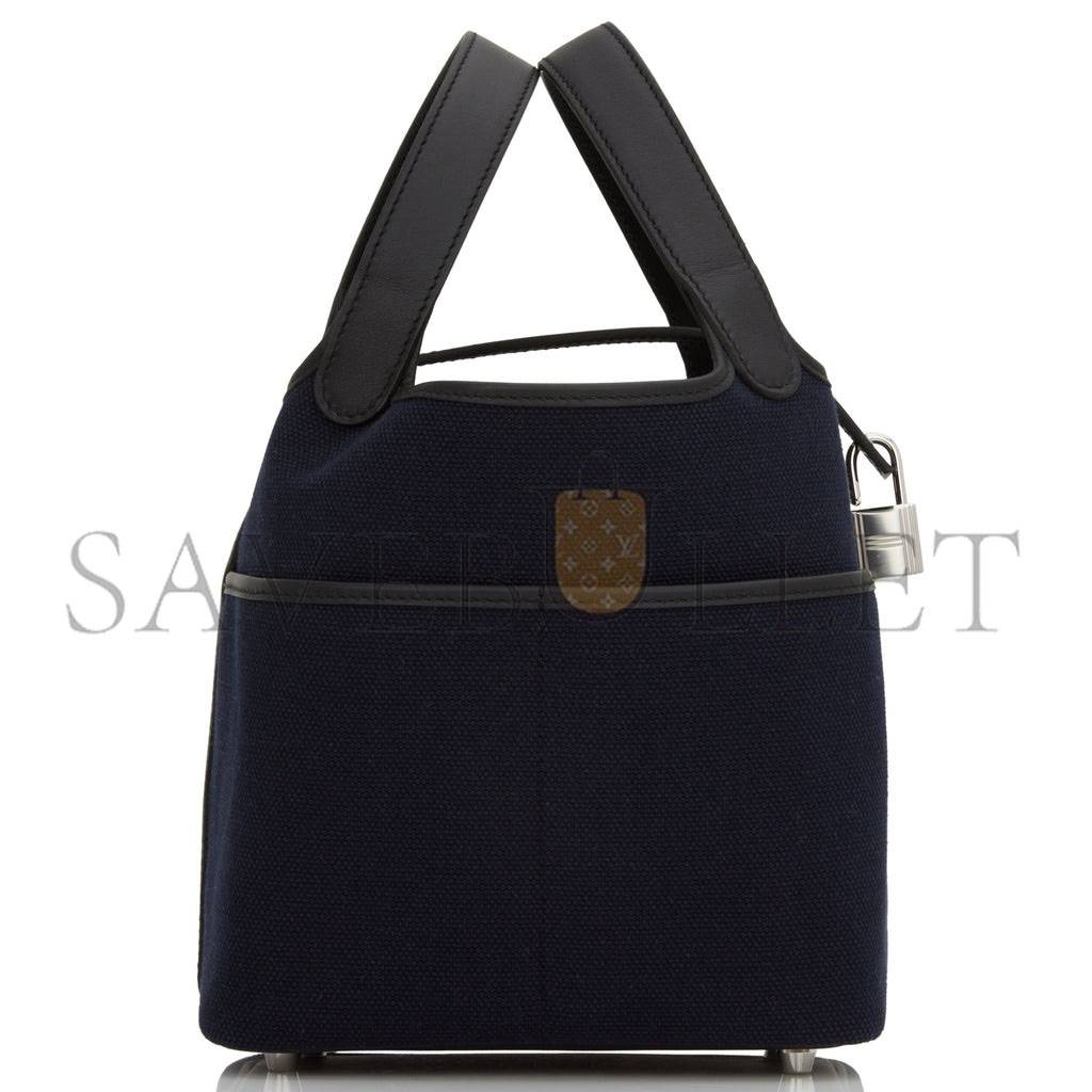 H**mes picotin cargo 18 bleu marine and black swift and toile canvas palladium hardwar(18*13*18cm)