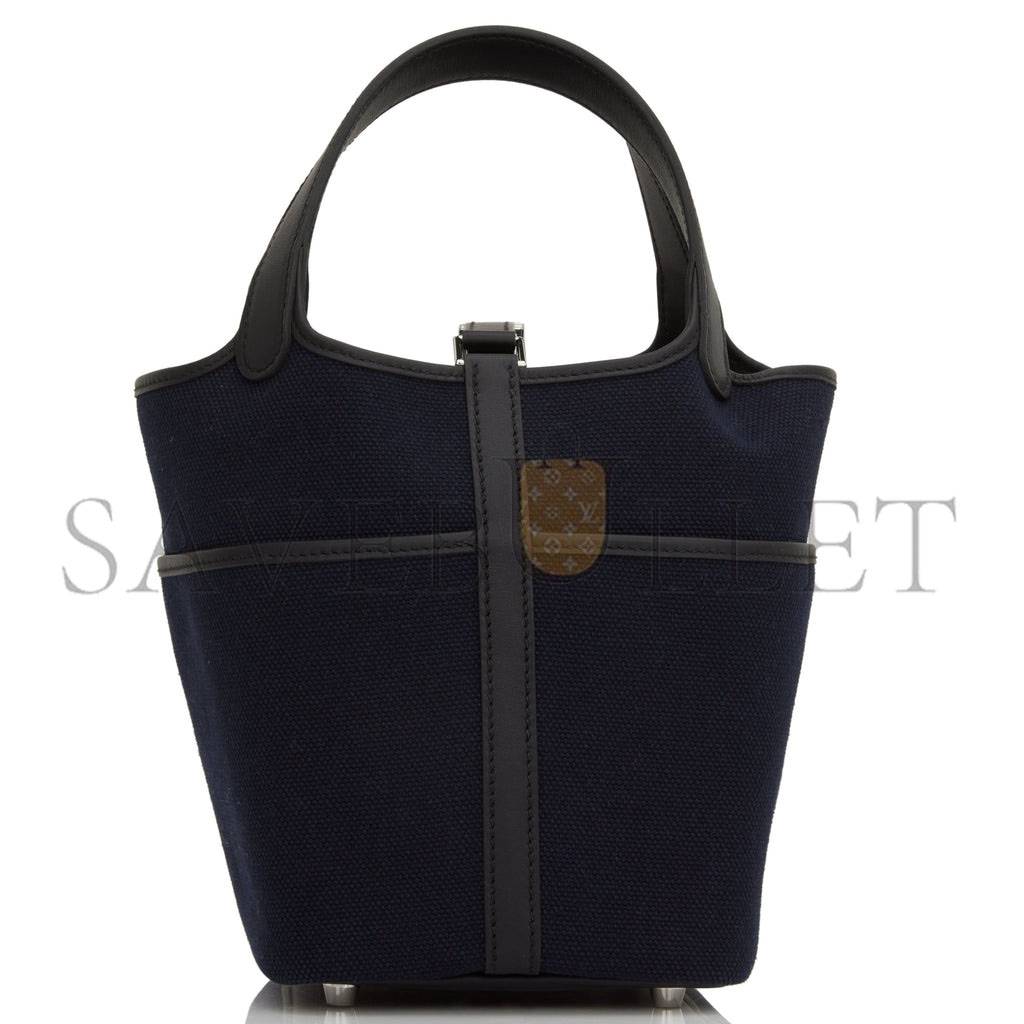 H**mes picotin cargo 18 bleu marine and black swift and toile canvas palladium hardwar(18*13*18cm)
