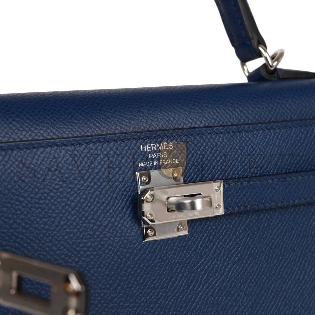 H**mes kelly sellier 25 bleu saphir epsom palladium hardware (25*17*7cm)