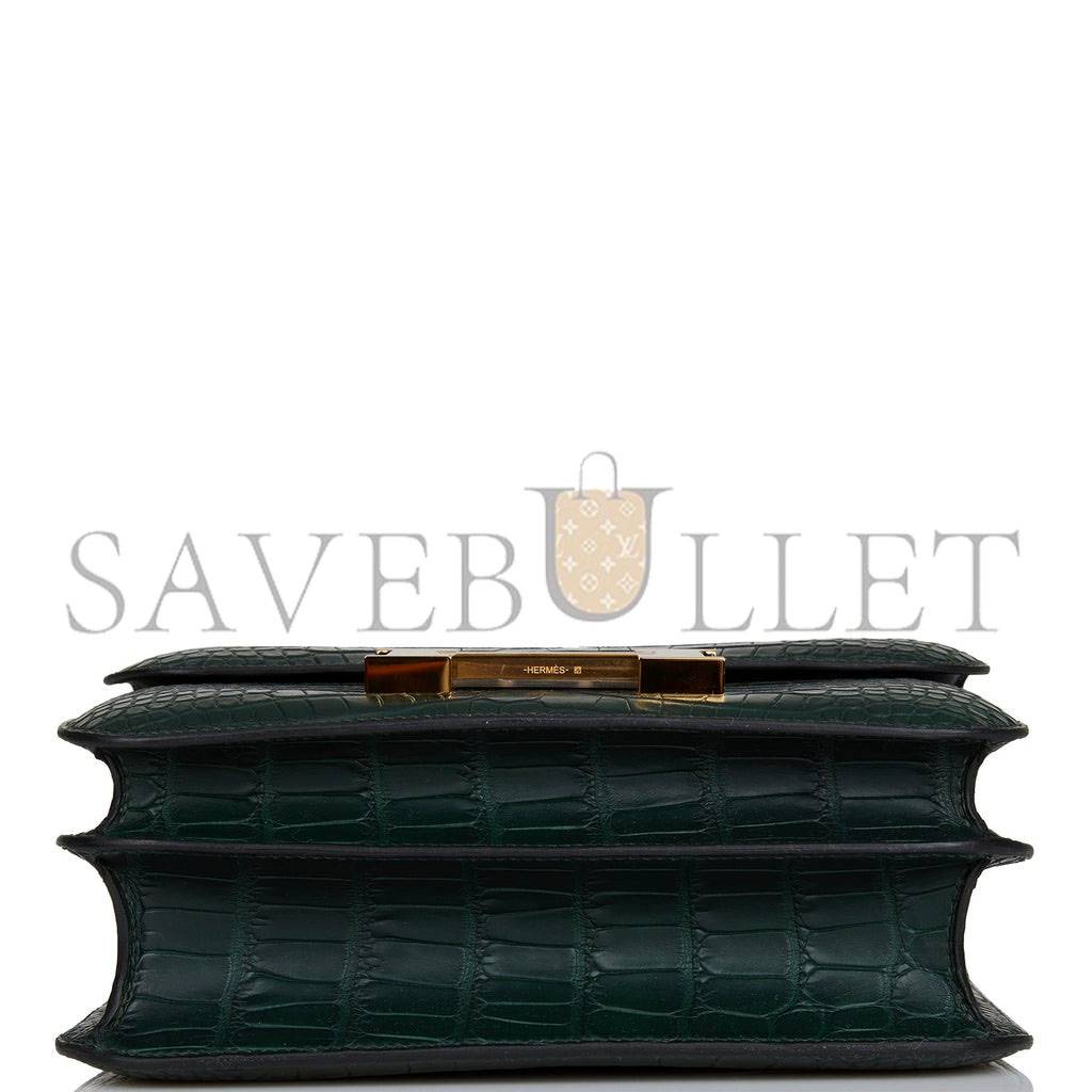 H**mes constance 24 vert fonce matte alligator gold hardware (24cm)