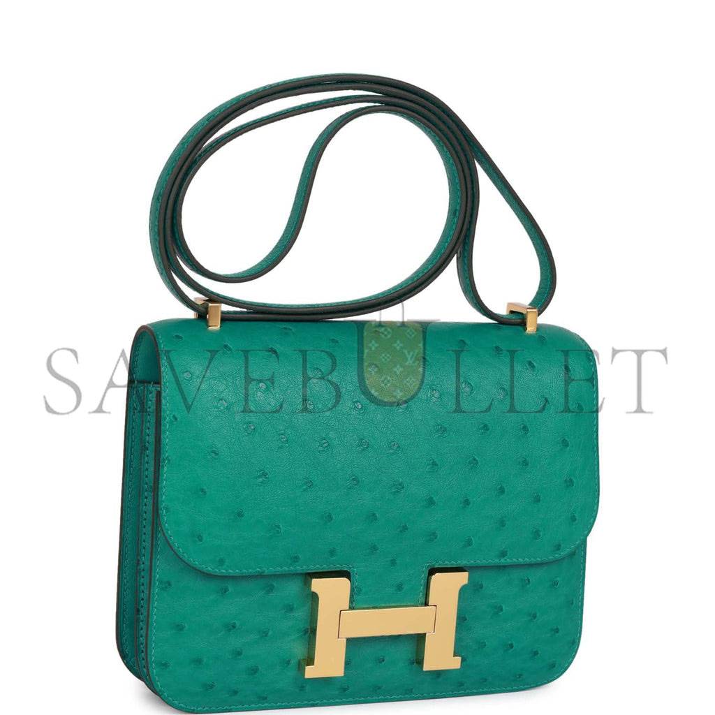 H**mes constance 18 vert verone ostrich gold hardware 39873610481758 (18cm)
