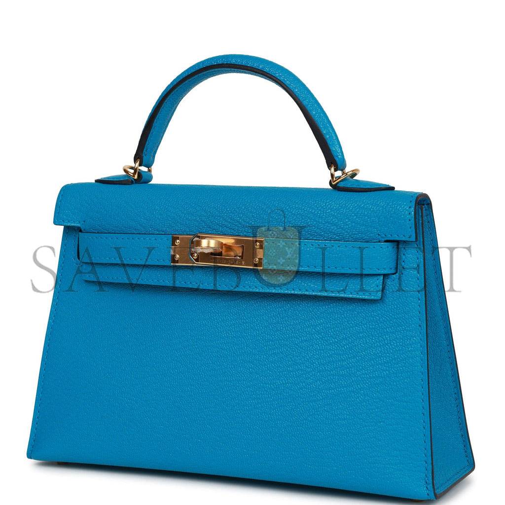 H**mes mini kelly sellier 20 bleu frida chevre gold hardware (19*12*5.5cm)