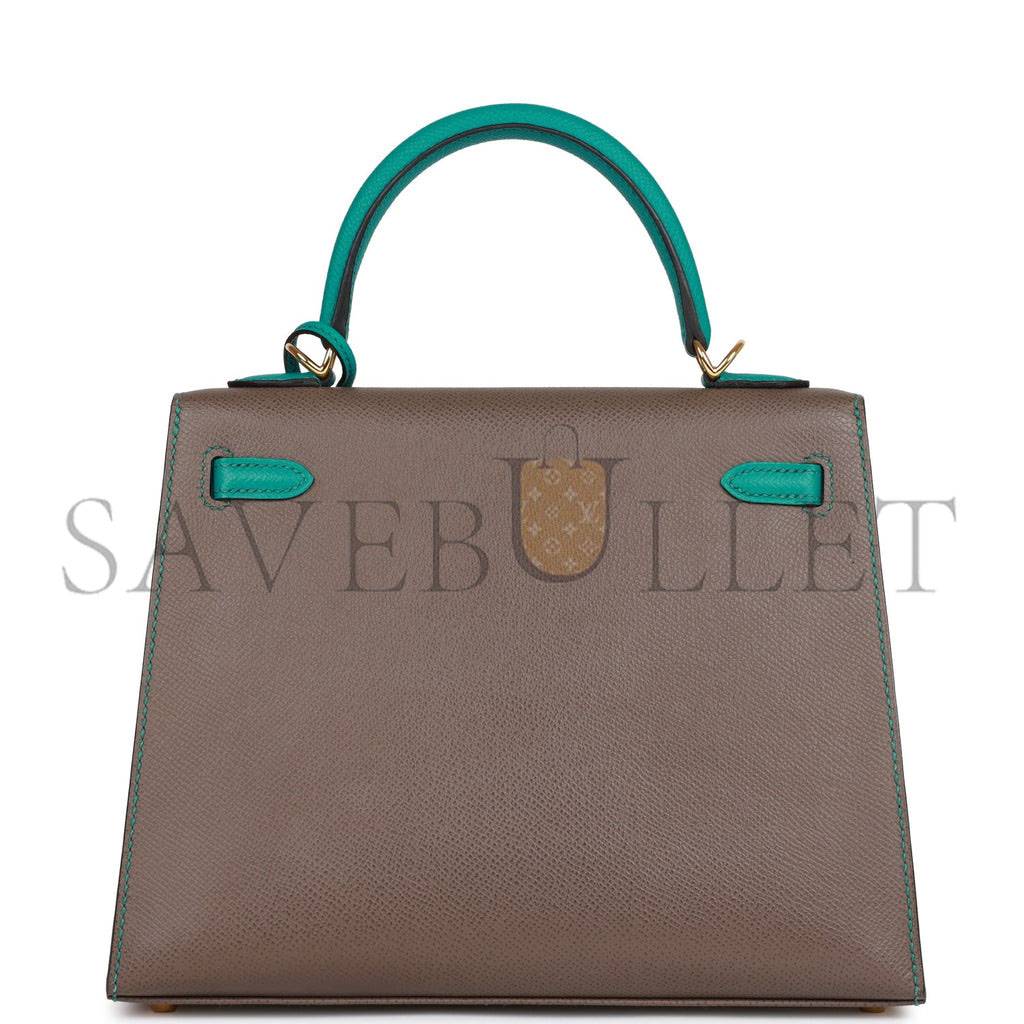 H**mes special order (hss) kelly sellier 25 etain and bleu paon epsom gold hardware handmade(25*17*7cm)
